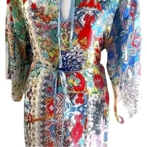 Johnny Was Flowy Wrap Dress/Tunic Vibrant Floral Rayon Medium